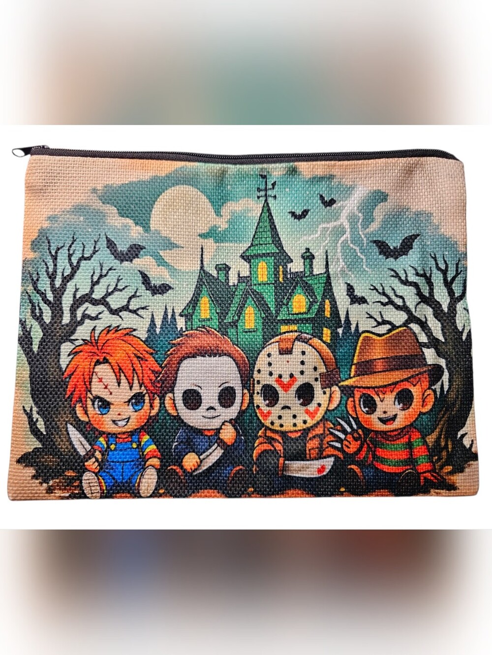 Cute Horror Kids Characters Printed Zip Pouch - Large